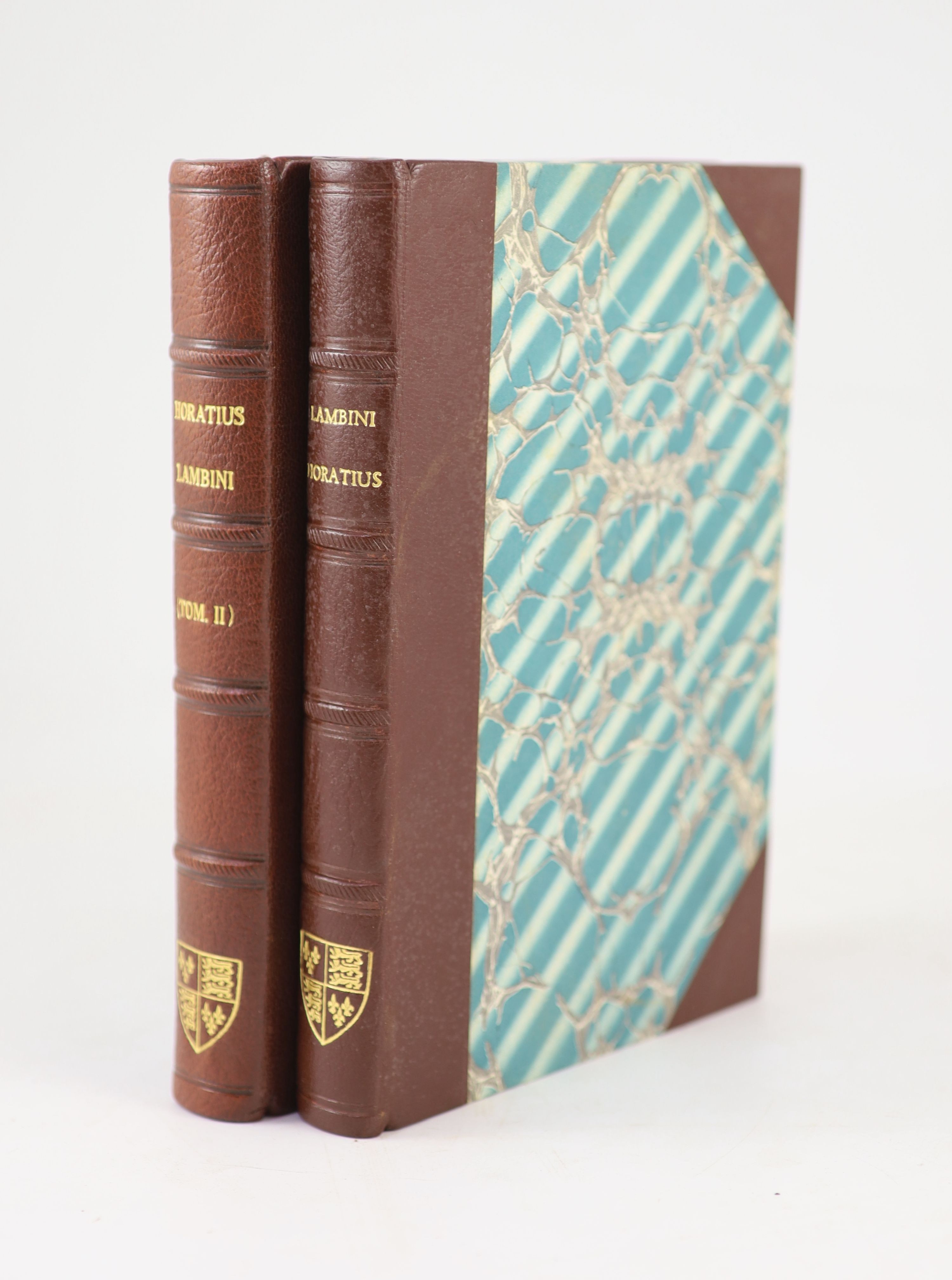 Horace - Dionysii Lambini Monstroliensis Regii Professoris, in Q. Horatium Flaccum .... 2 vols. (16), 464 and 550pp.; newly rebound half morocco and marbled boards, gilt lettered panelled spine, sm. 4to. Frankfurt am Mai